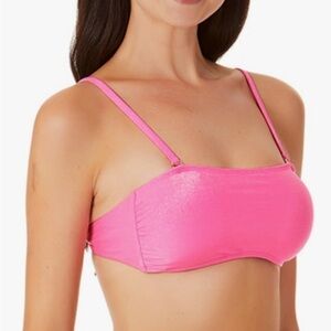 California Waves Pink Metallic Shine Bandeau Bikini Top Medium